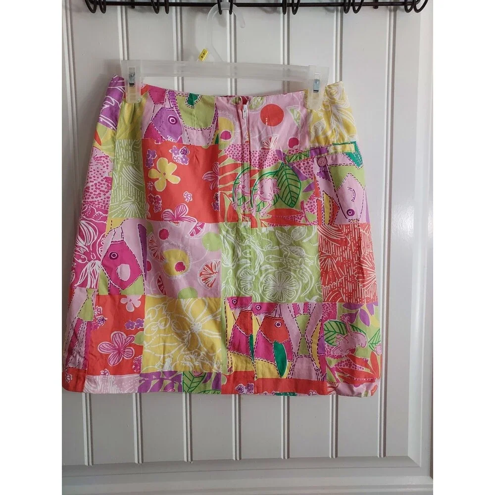 Lilly‎ Pulitzer Patchwork Cotton Mini Skirt Size 4 Multi-Print Resortwear Preppy